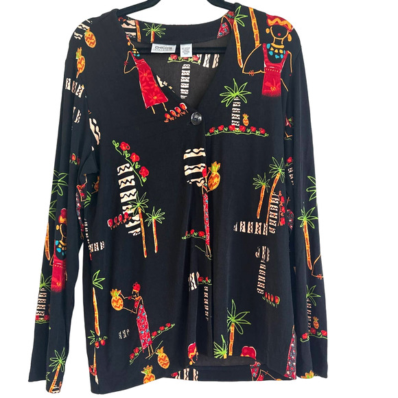 Chico's Tops - Chico’s Travelers Tropical Caribbean Single Button Closer Lightweight Cardigan